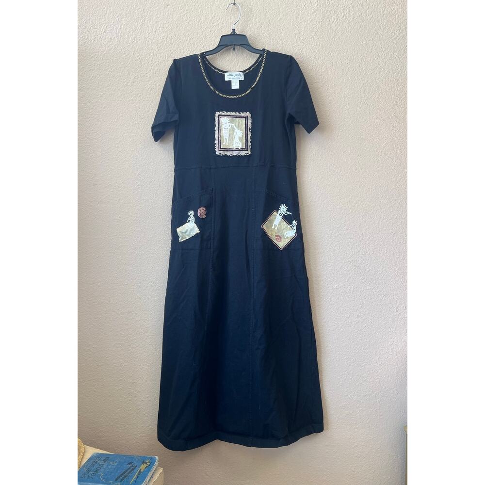 Vintage 90s black southwest style Kokopelli maxi dress size S